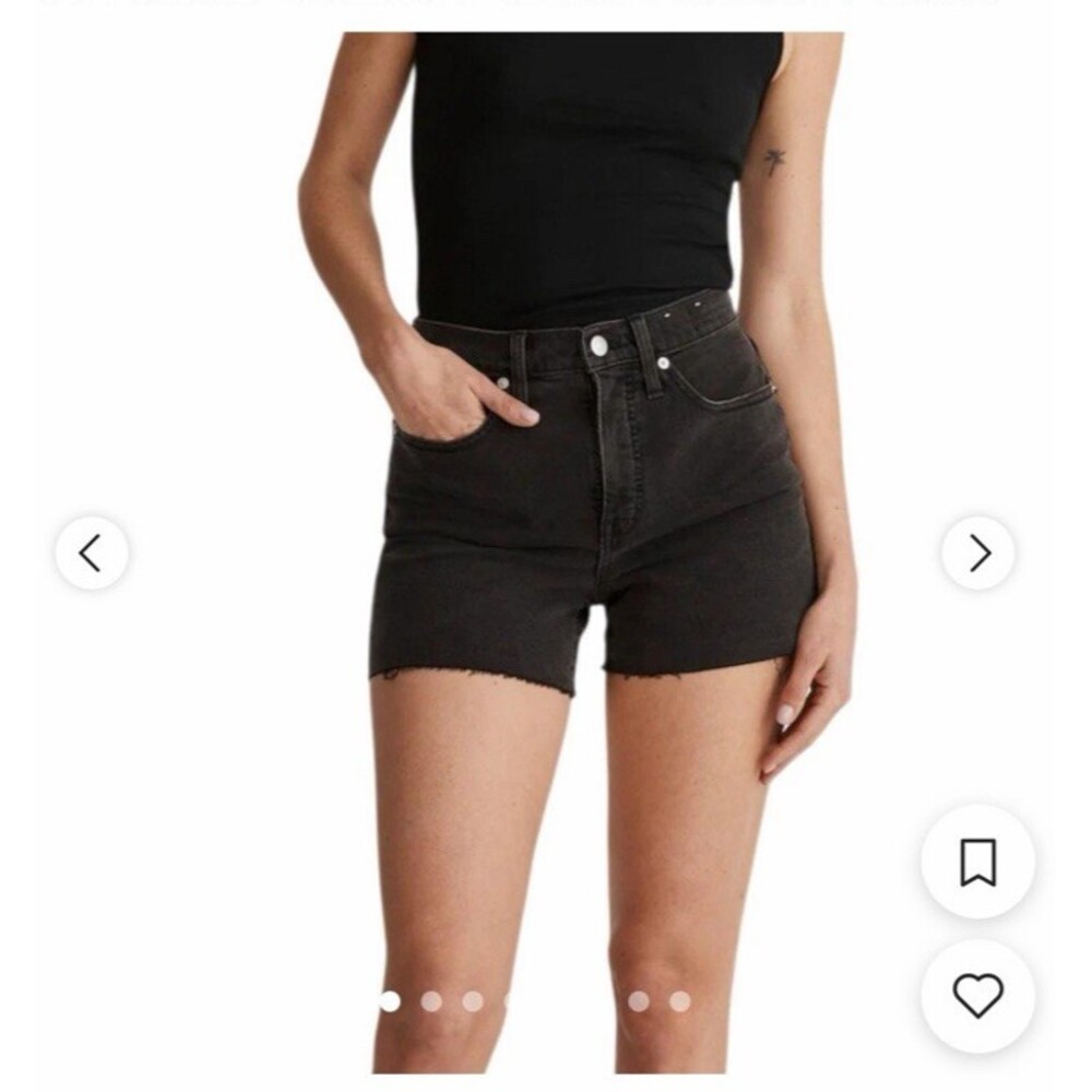 Madewell Womens Perfect Mid Length Jean Shorts Raw Hem Black 30